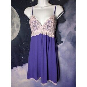 Vtg Purple Lace Victoria Secret Babydoll Slip Dress Sz Medium Coquette Romantic